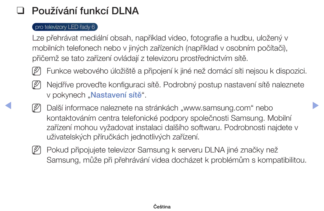 Samsung UE40EH6030WXZT, UE40EH6030WXXH, UE46EH6030WXXH, UE32EH6030WXXH, UE32EH4003WXXH, UE32EH4003WXZF Používání funkcí Dlna 