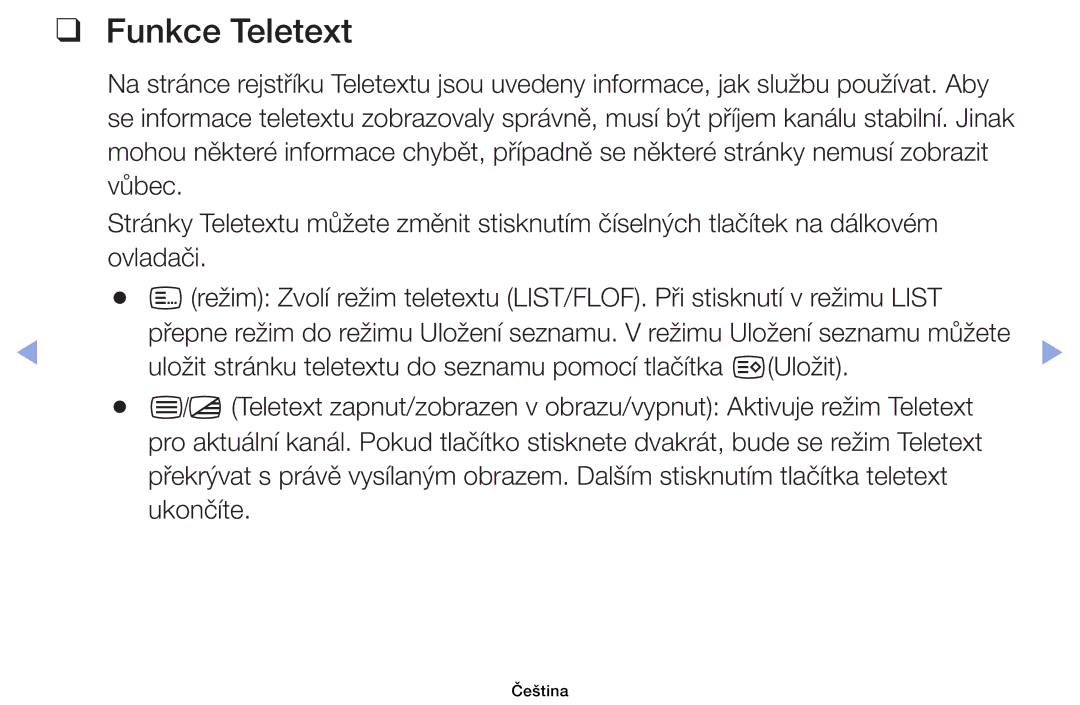 Samsung UE32EH6030WXBT, UE40EH6030WXXH, UE46EH6030WXXH, UE32EH6030WXXH, UE32EH4003WXXH, UE32EH4003WXZF manual Funkce Teletext 