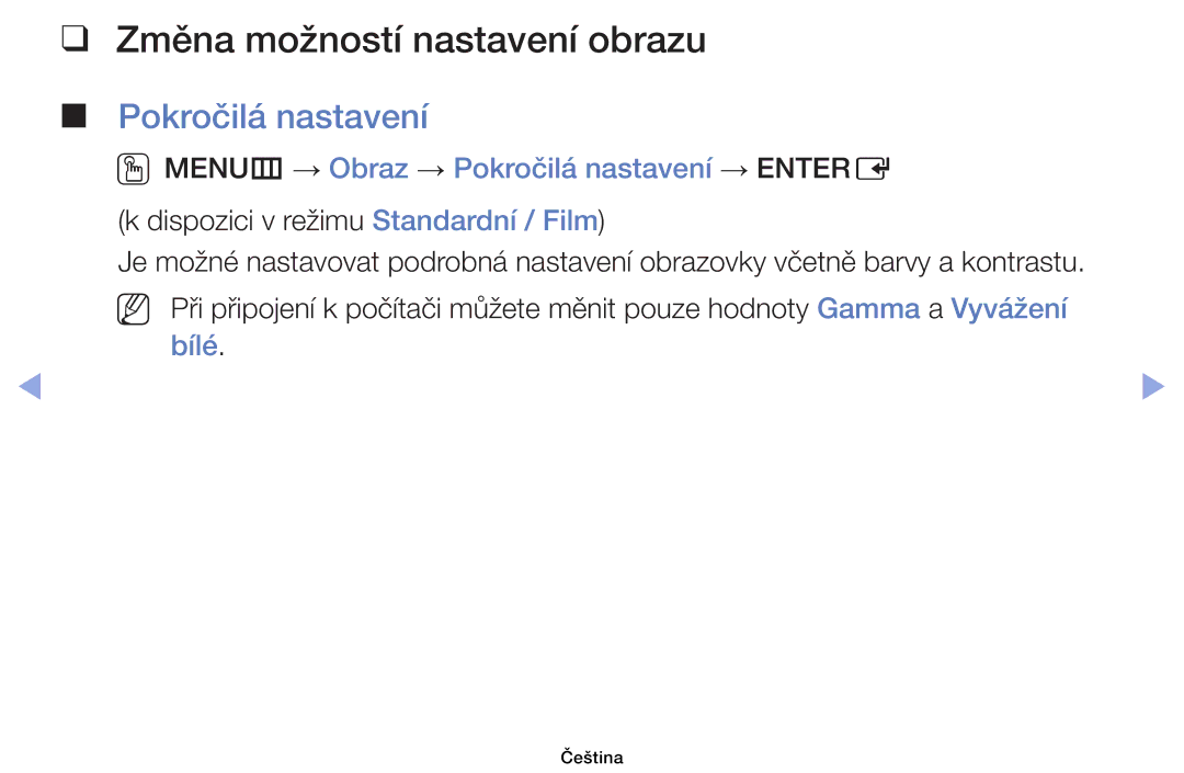 Samsung UE46EH6030WXZF, UE40EH6030WXXH, UE46EH6030WXXH, UE32EH6030WXXH Změna možností nastavení obrazu, Pokročilá nastavení 