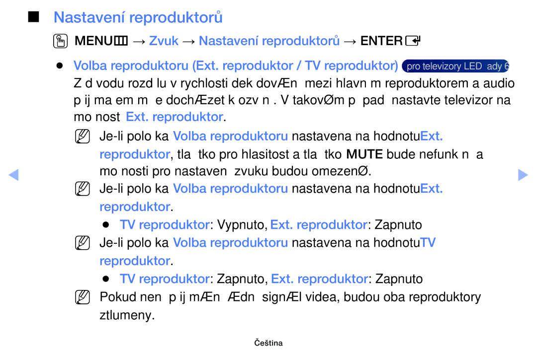 Samsung UE32EH4003WXZT, UE40EH6030WXXH manual Nastavení reproduktorů, Možnost Ext. reproduktor, Reproduktor, Ztlumeny 