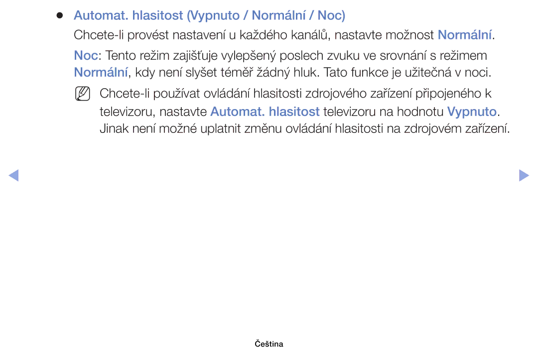 Samsung UE39EH5003WXXH, UE40EH6030WXXH, UE46EH6030WXXH, UE32EH6030WXXH manual Automat. hlasitost Vypnuto / Normální / Noc 