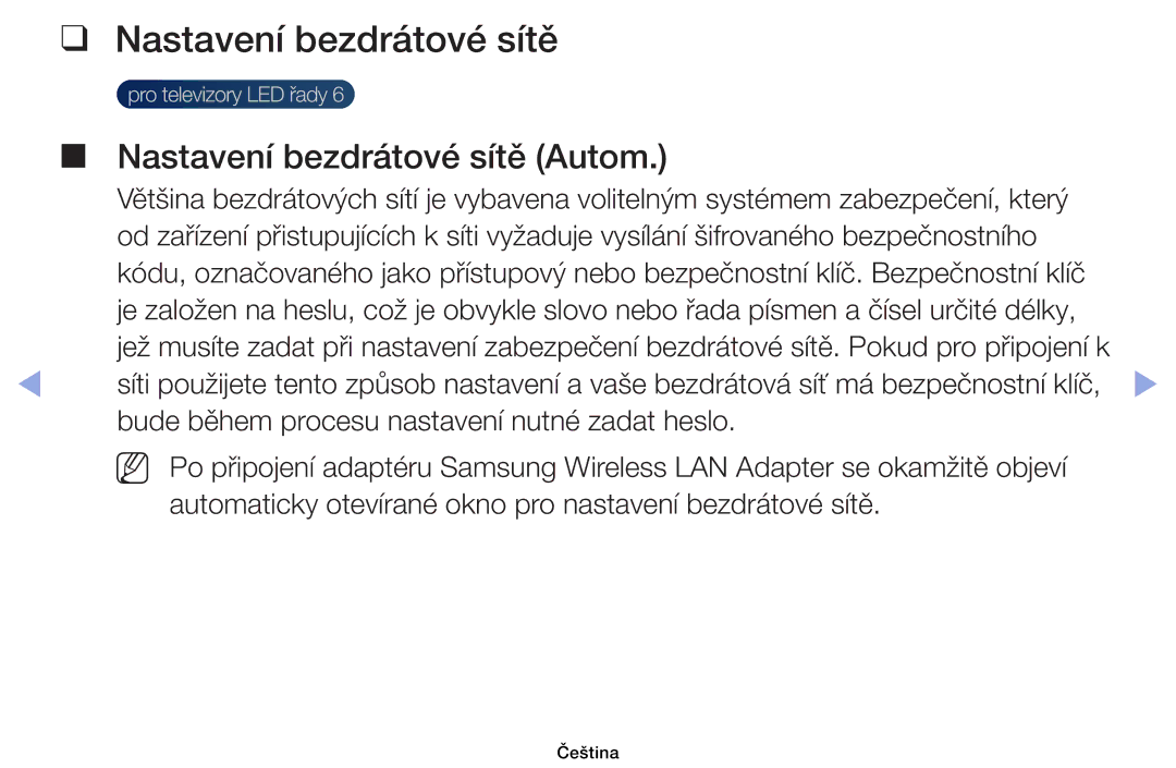 Samsung UE32EH4003WXXH, UE40EH6030WXXH, UE46EH6030WXXH, UE32EH6030WXXH, UE32EH4003WXZF Nastavení bezdrátové sítě Autom 