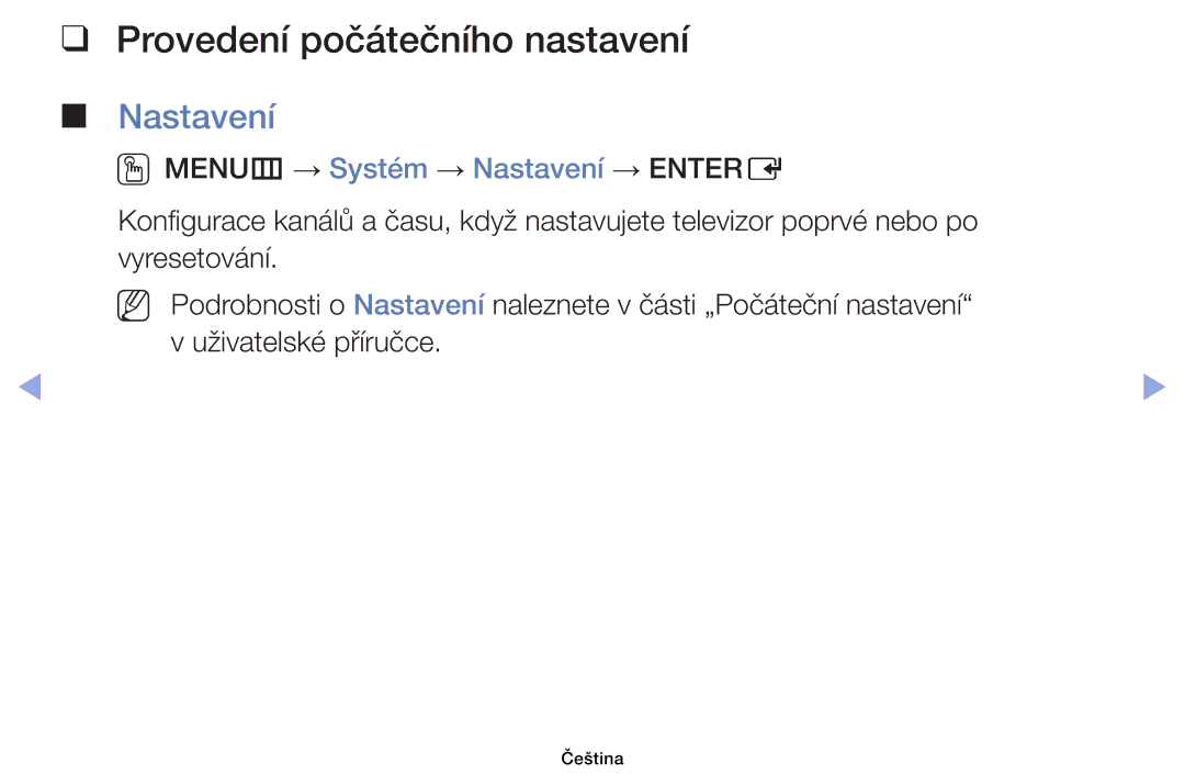 Samsung UE32EH6030WXBT, UE40EH6030WXXH manual Provedení počátečního nastavení, OOMENUm → Systém → Nastavení → Entere 