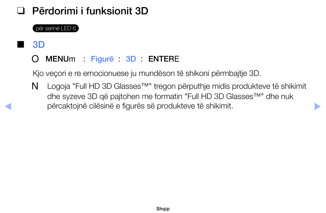 Samsung UE40EH6030WXXH, UE46EH6030WXXH, UE32EH6030WXXH, UE32EH4003WXXH, UE39EH5003WXXH manual Përdorimi i funksionit 3D 