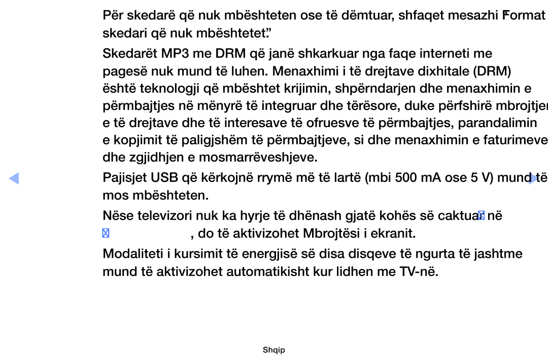 Samsung UE40EH6030WXXH manual Skedari që nuk mbështetet, Skedarët MP3 me DRM që janë shkarkuar nga faqe interneti me 