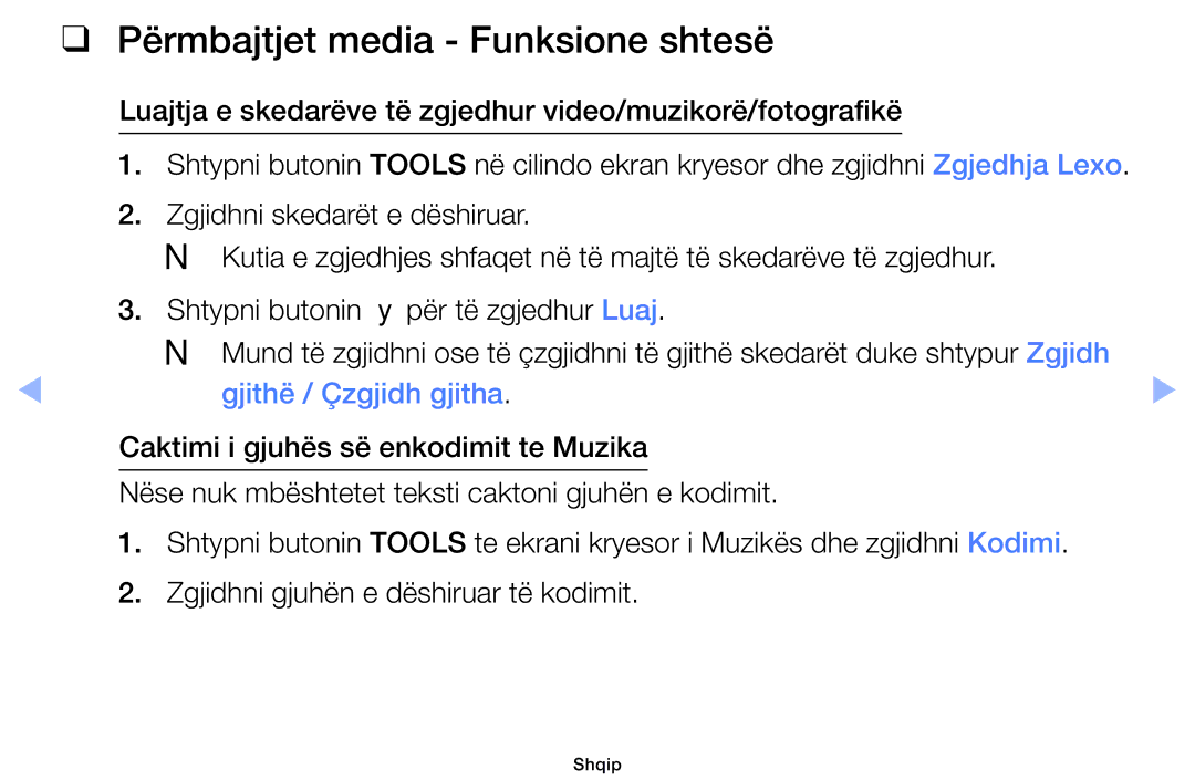 Samsung UE32EH4003WXXH manual Përmbajtjet media Funksione shtesë, Çzgjidhni të gjithë skedarët duke shtypur Zgjidh 