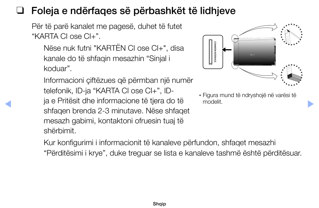 Samsung UE40EH6030WXXH manual Foleja e ndërfaqes së përbashkët të lidhjeve, Figura mund të ndryshojë në varësi të Modelit 