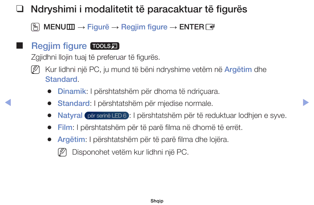 Samsung UE39EH5003WXXH manual Ndryshimi i modalitetit të paracaktuar të figurës, Regjim figure t, Standard, Natyral 