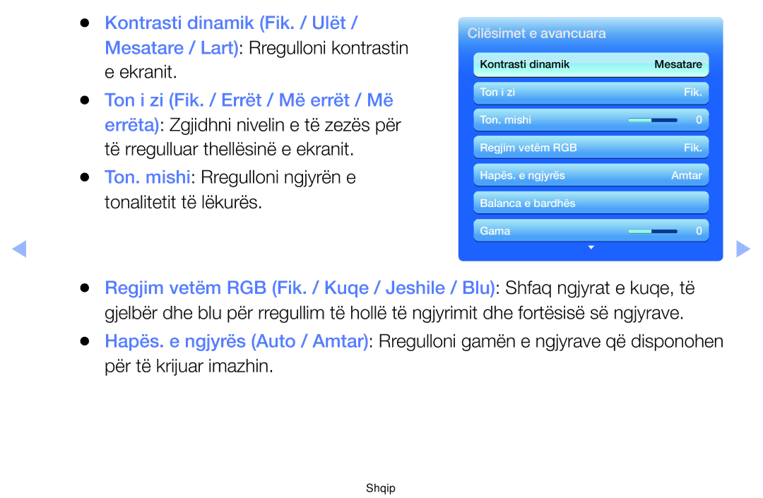 Samsung UE32EH4003WXXH, UE40EH6030WXXH manual Ton. mishi Rregulloni ngjyrën e tonalitetit të lëkurës, Cilësimet e avancuara 