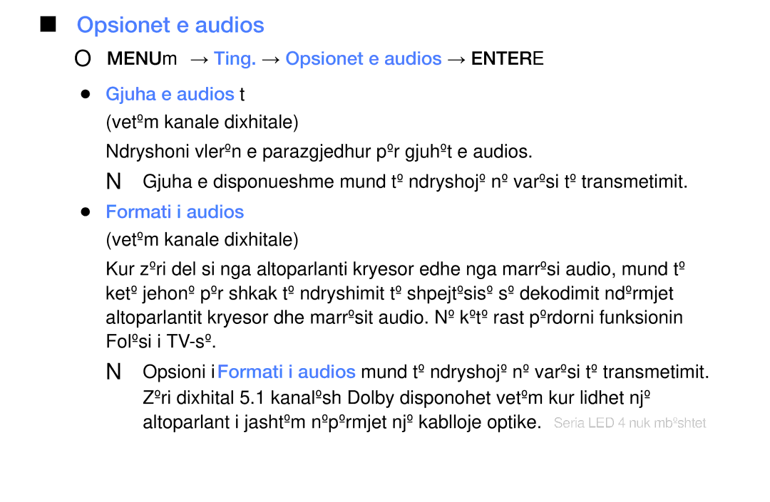 Samsung UE39EH5003WXXH, UE40EH6030WXXH, UE46EH6030WXXH, UE32EH6030WXXH, UE32EH4003WXXH Opsionet e audios, Formati i audios 