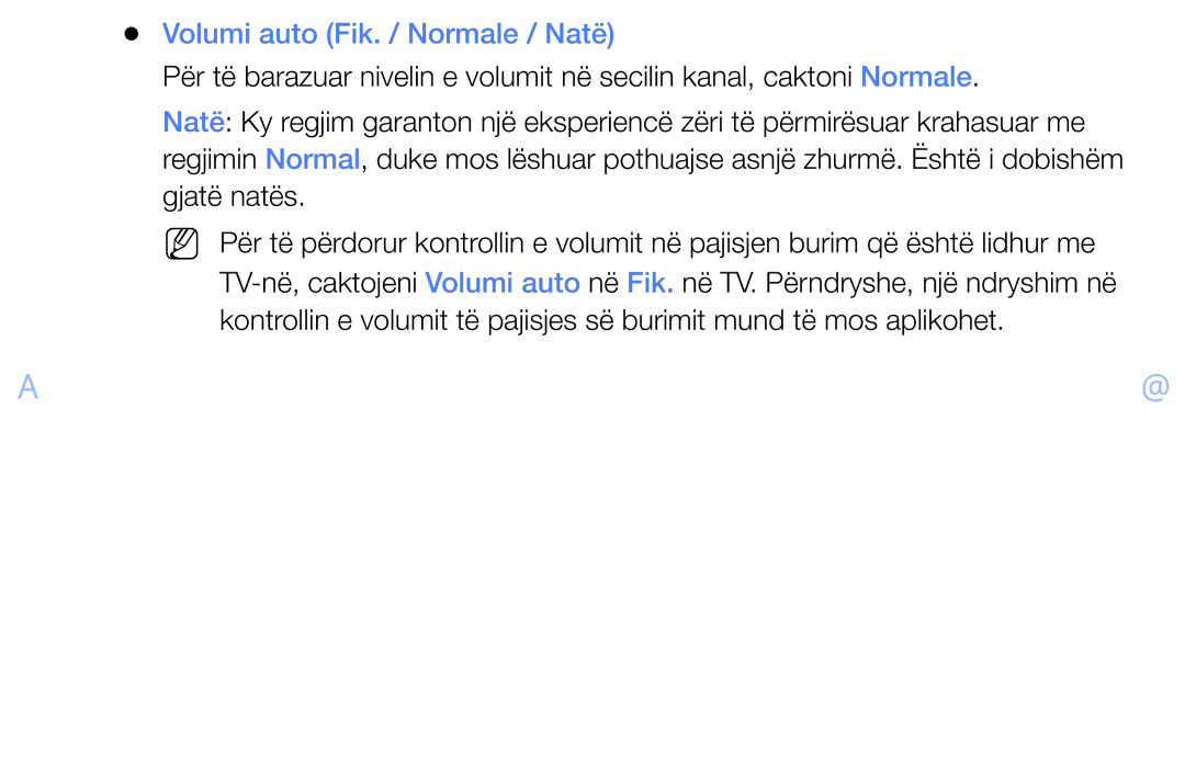 Samsung UE40EH6030WXXH, UE46EH6030WXXH, UE32EH6030WXXH, UE32EH4003WXXH, UE39EH5003WXXH manual Volumi auto Fik. / Normale / Natë 