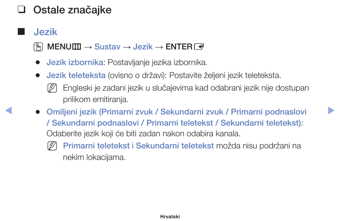 Samsung UE32EH4003WXXH, UE40EH6030WXXH, UE46EH6030WXXH, UE32EH6030WXXH, UE39EH5003WXXH manual Ostale značajke, Jezik 