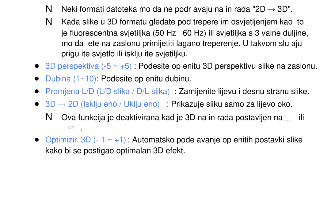 Samsung UE39EH5003WXXH, UE40EH6030WXXH, UE46EH6030WXXH, UE32EH6030WXXH manual Ili, Kako bi se postigao optimalan 3D efekt 