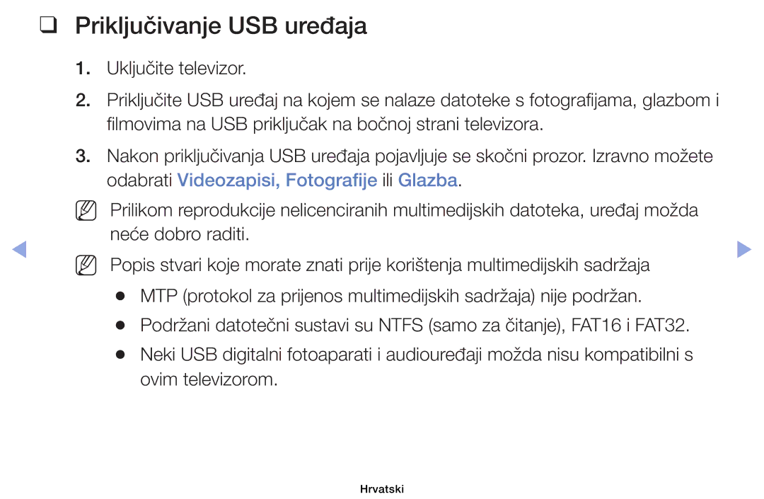 Samsung UE32EH4003WXXH, UE40EH6030WXXH, UE46EH6030WXXH, UE32EH6030WXXH, UE39EH5003WXXH manual Priključivanje USB uređaja 