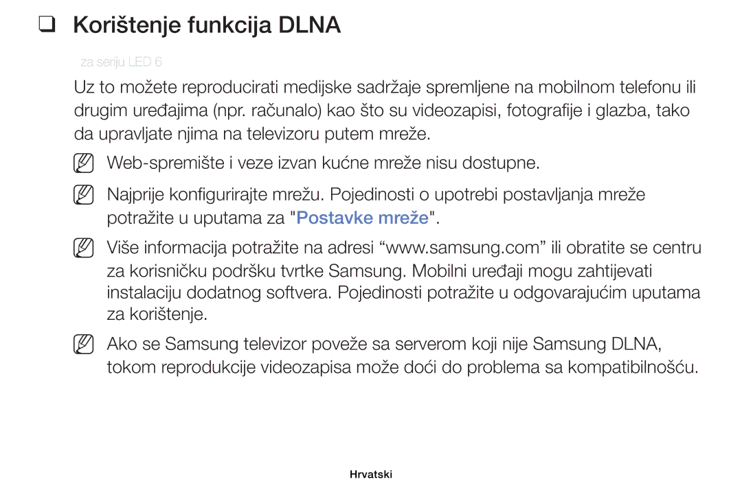 Samsung UE32EH4003WXXH, UE40EH6030WXXH, UE46EH6030WXXH, UE32EH6030WXXH, UE39EH5003WXXH manual Korištenje funkcija Dlna 