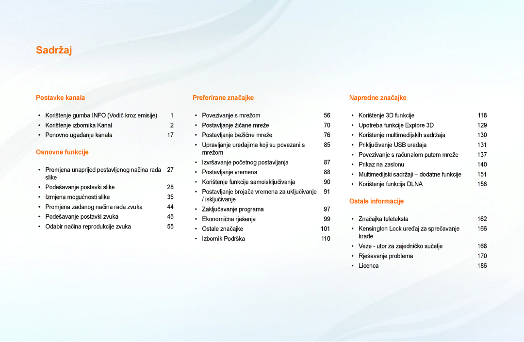 Samsung UE32EH6030WXXH, UE40EH6030WXXH, UE46EH6030WXXH, UE32EH4003WXXH, UE39EH5003WXXH manual Sadržaj 