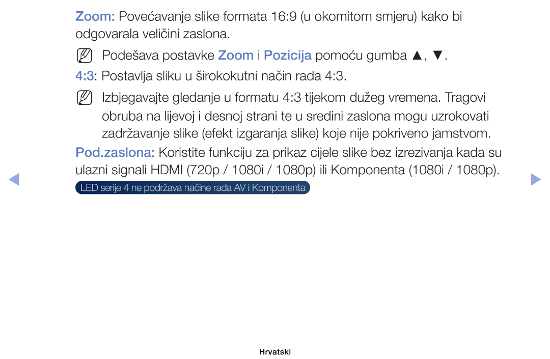 Samsung UE32EH4003WXXH, UE40EH6030WXXH, UE46EH6030WXXH, UE32EH6030WXXH LED serije 4 ne podržava načine rada AV i Komponenta 