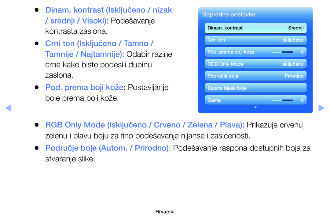 Samsung UE32EH4003WXXH, UE40EH6030WXXH, UE46EH6030WXXH, UE32EH6030WXXH Dinam. kontrast Isključeno / nizak, Napredne postavke 