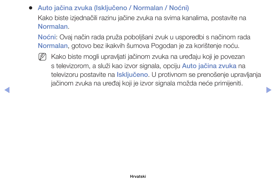 Samsung UE40EH6030WXXH, UE46EH6030WXXH, UE32EH6030WXXH, UE32EH4003WXXH manual Auto jačina zvuka Isključeno / Normalan / Noćni 