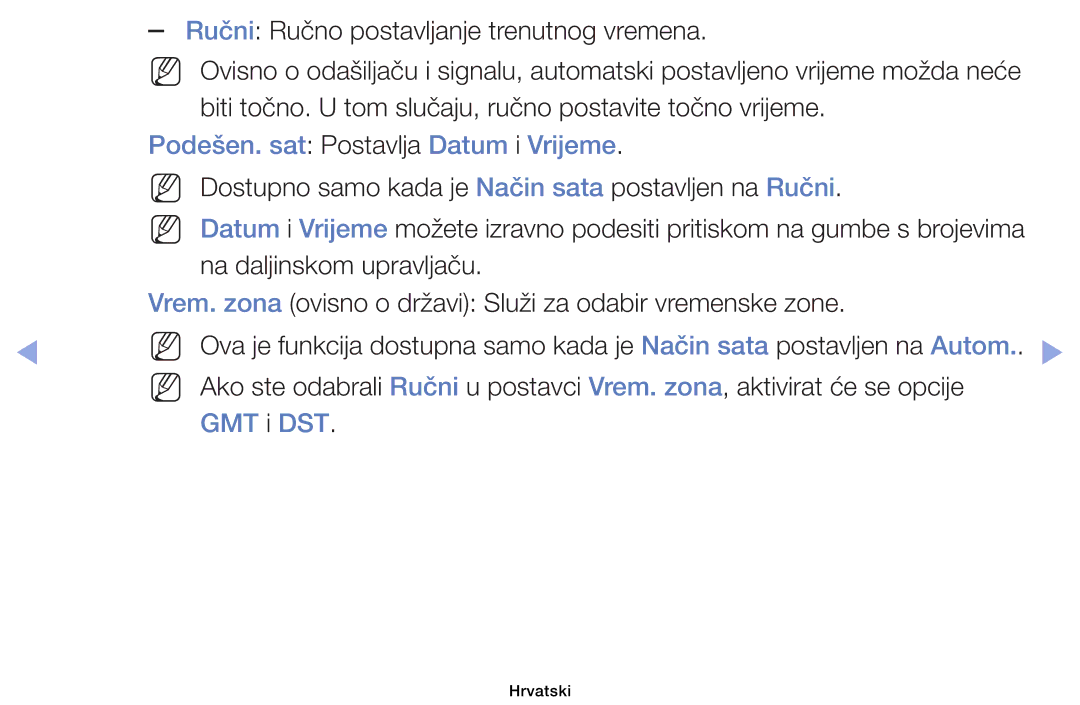 Samsung UE46EH6030WXXH, UE40EH6030WXXH, UE32EH6030WXXH, UE32EH4003WXXH Podešen. sat Postavlja Datum i Vrijeme, GMT i DST 