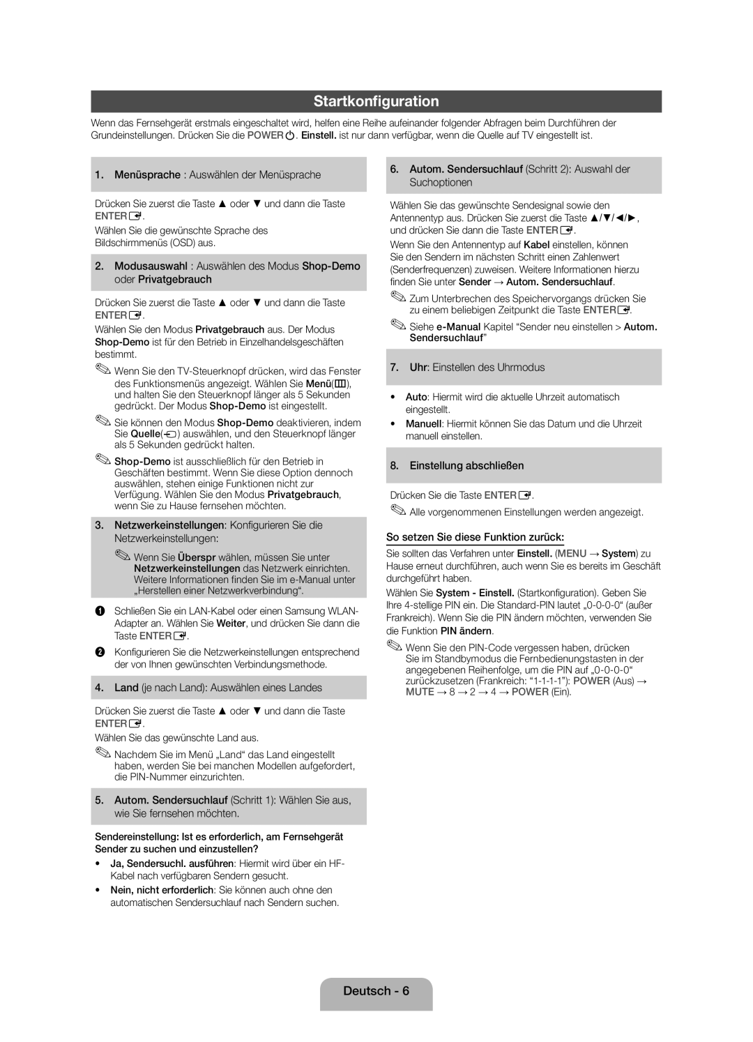 Samsung UE46EH6030WXZF, UE40EH6030WXZF, UE32EH6030WXZF manual Startkonfiguration 