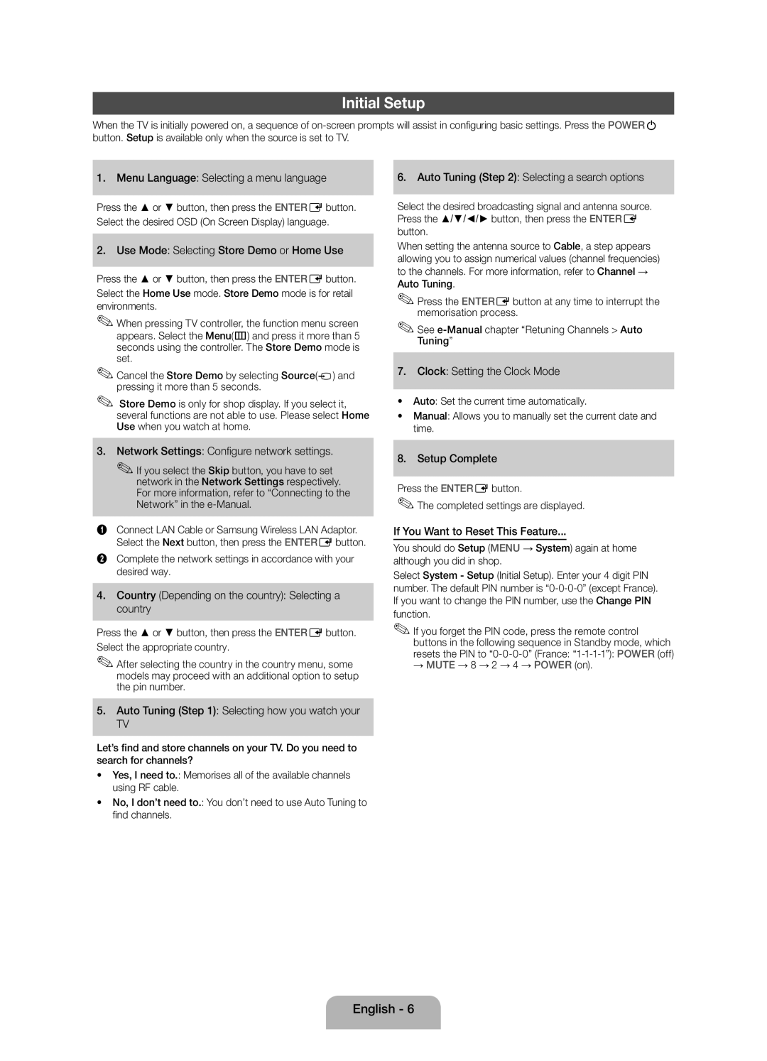 Samsung UE40EH6030WXZF, UE46EH6030WXZF, UE32EH6030WXZF manual Initial Setup 