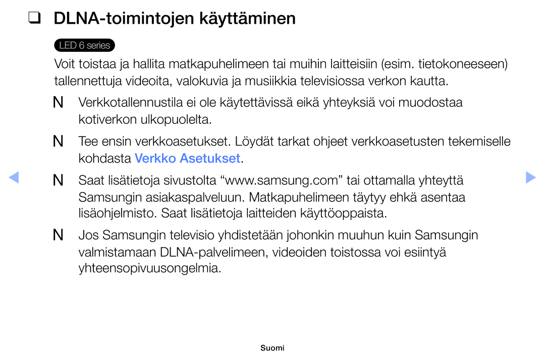 Samsung UE40EH6035KXXE, UE32EH6035KXXE manual DLNA-toimintojen käyttäminen 