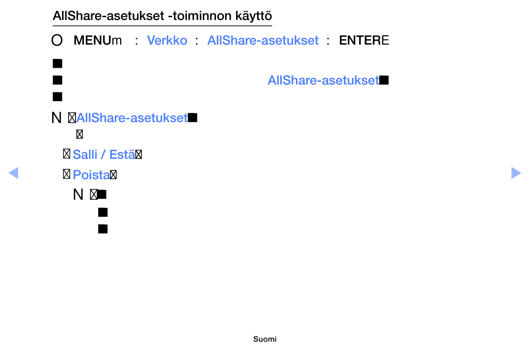 Samsung UE32EH6035KXXE, UE40EH6035KXXE manual AllShare-asetukset -toiminnon käyttö, Luettelossa uudelleen 