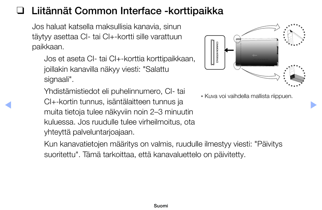 Samsung UE40EH6035KXXE manual Liitännät Common Interface ‑korttipaikka, CI+-kortin tunnus, isäntälaitteen tunnus ja 