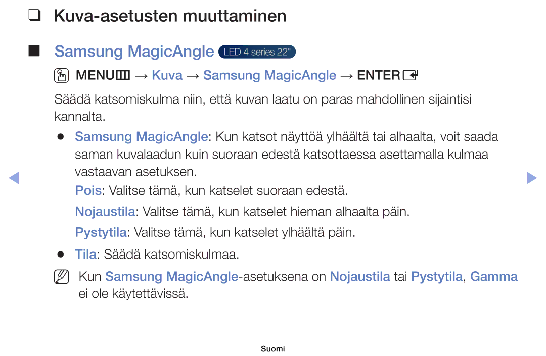 Samsung UE40EH6035KXXE, UE32EH6035KXXE manual Kuva-asetusten muuttaminen, Samsung MagicAngle LED 4 series 