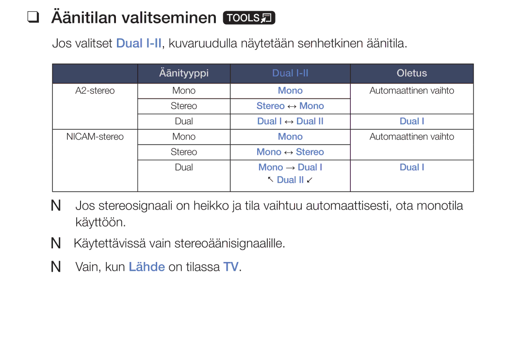 Samsung UE32EH6035KXXE, UE40EH6035KXXE manual Äänitilan valitseminen t, Oletus 