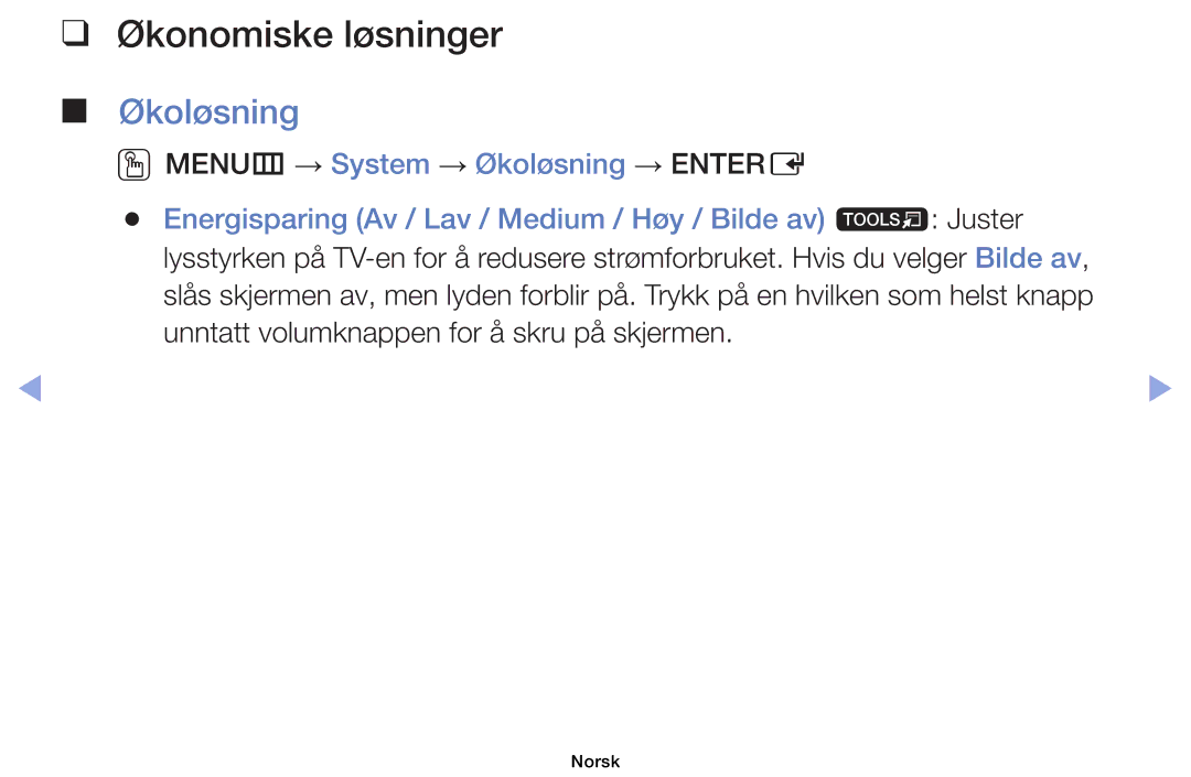 Samsung UE32EH6035KXXE, UE40EH6035KXXE manual Økonomiske løsninger, Økoløsning 