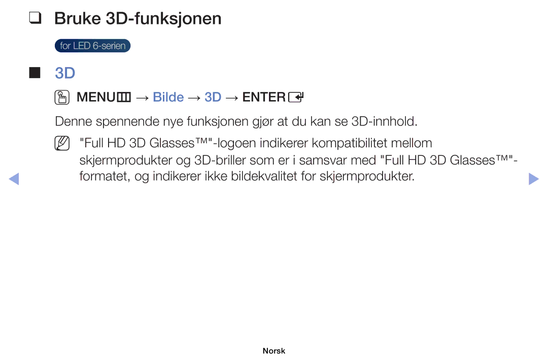 Samsung UE40EH6035KXXE, UE32EH6035KXXE manual Bruke 3D-funksjonen 