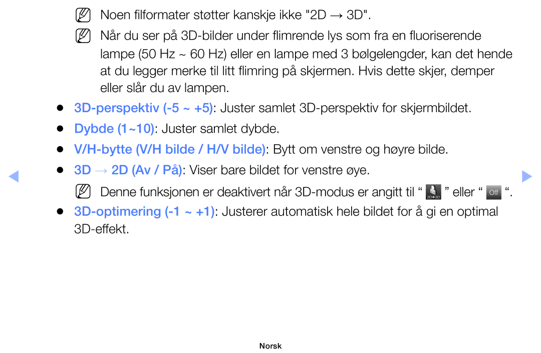 Samsung UE40EH6035KXXE, UE32EH6035KXXE manual Bytte V/H bilde / H/V bilde Bytt om venstre og høyre bilde 