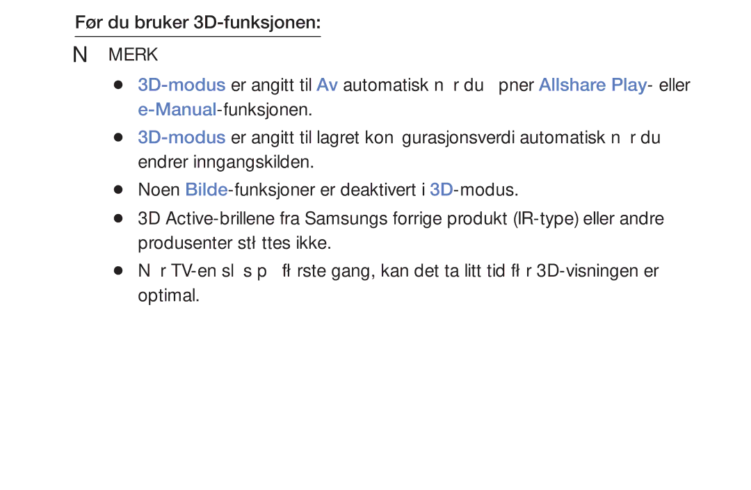 Samsung UE32EH6035KXXE, UE40EH6035KXXE manual Før du bruker 3D-funksjonen 