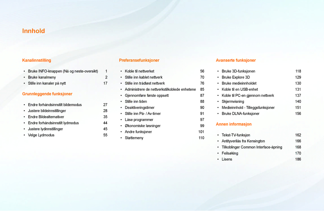 Samsung UE40EH6035KXXE, UE32EH6035KXXE manual Innhold 