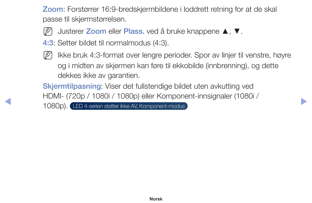 Samsung UE32EH6035KXXE, UE40EH6035KXXE manual LED 4-serien støtter ikke AV, Komponent-modus 