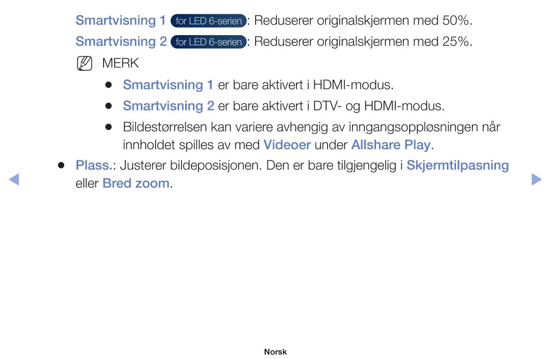 Samsung UE40EH6035KXXE, UE32EH6035KXXE manual Smartvisning 1 Smartvisning, Eller Bred zoom 