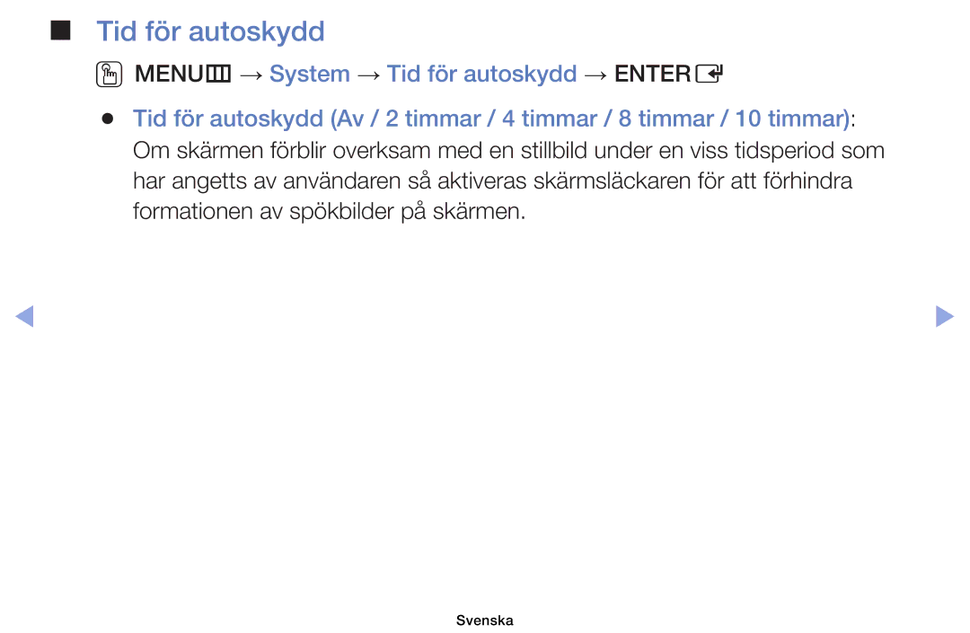 Samsung UE40EH6035KXXE, UE32EH6035KXXE manual Tid för autoskydd 