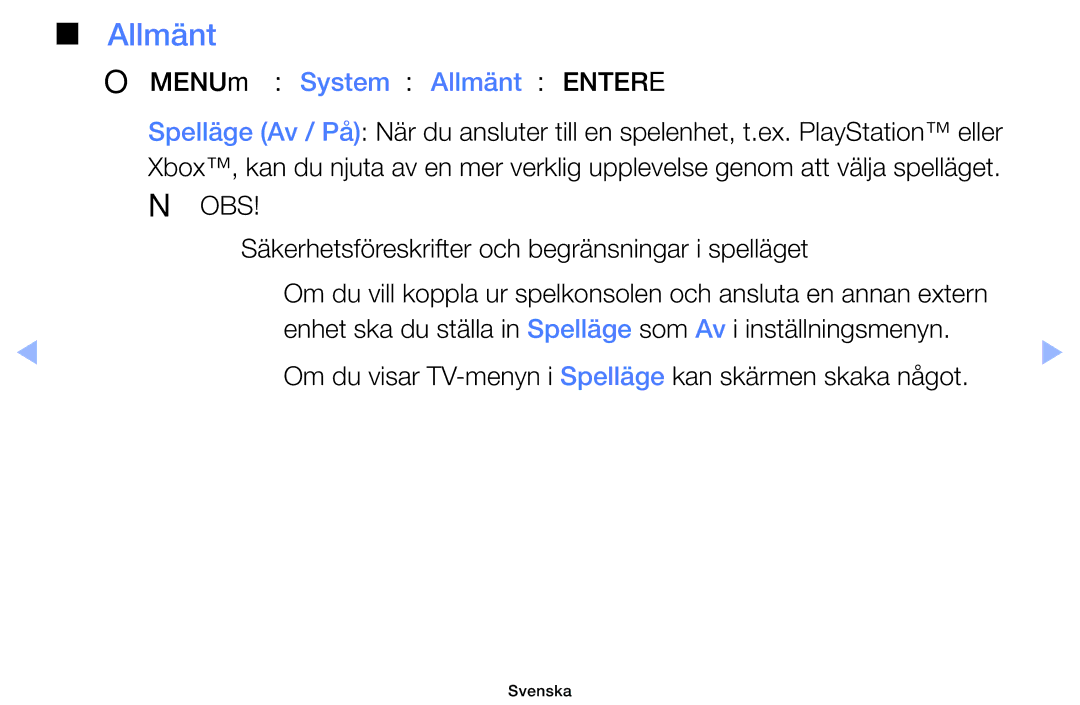 Samsung UE32EH6035KXXE, UE40EH6035KXXE manual OOMENUm → System → Allmänt → Entere 