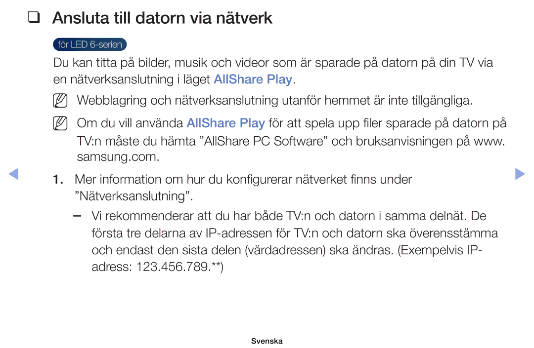 Samsung UE32EH6035KXXE, UE40EH6035KXXE manual Ansluta till datorn via nätverk 