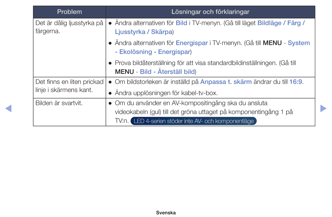 Samsung UE32EH6035KXXE, UE40EH6035KXXE manual Ljusstyrka / Skärpa 