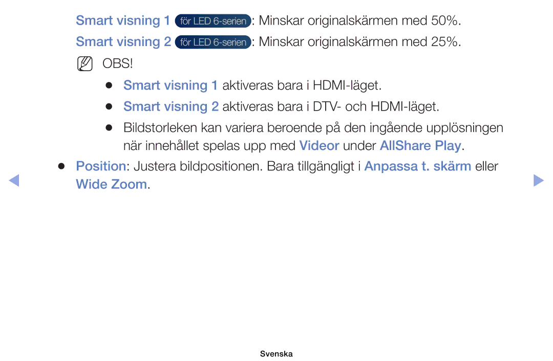 Samsung UE40EH6035KXXE, UE32EH6035KXXE manual Smart visning 1 Smart visning, Wide Zoom 