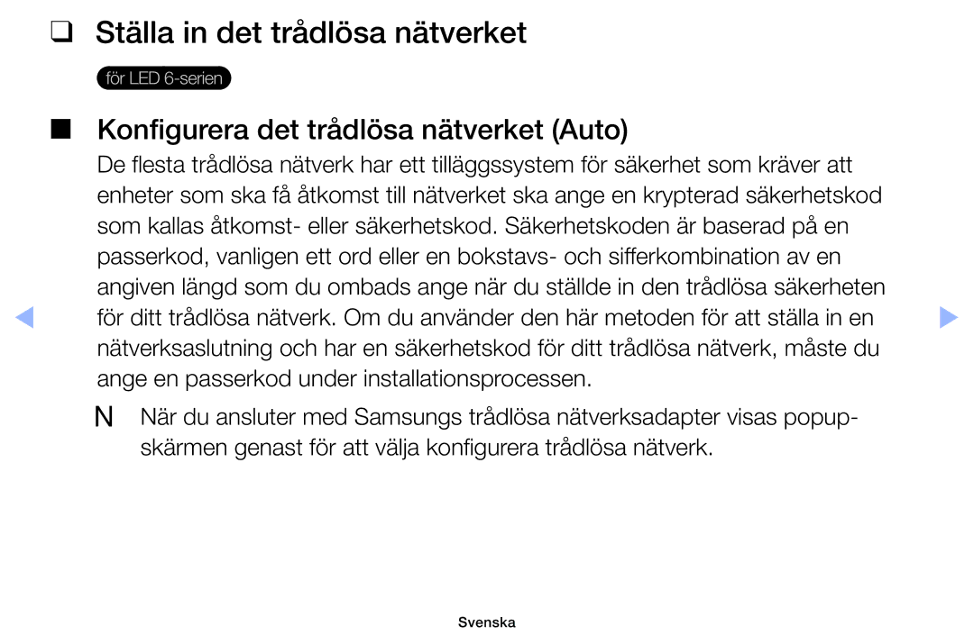 Samsung UE40EH6035KXXE, UE32EH6035KXXE manual Ställa in det trådlösa nätverket, Konfigurera det trådlösa nätverket Auto 