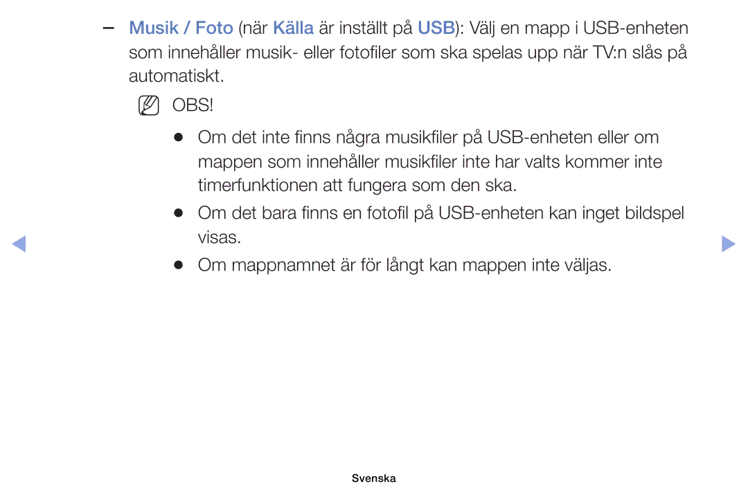 Samsung UE40EH6035KXXE manual USB-enheten eller om, Kommer inte, Timerfunktionen att fungera som den ska, Inget bildspel 