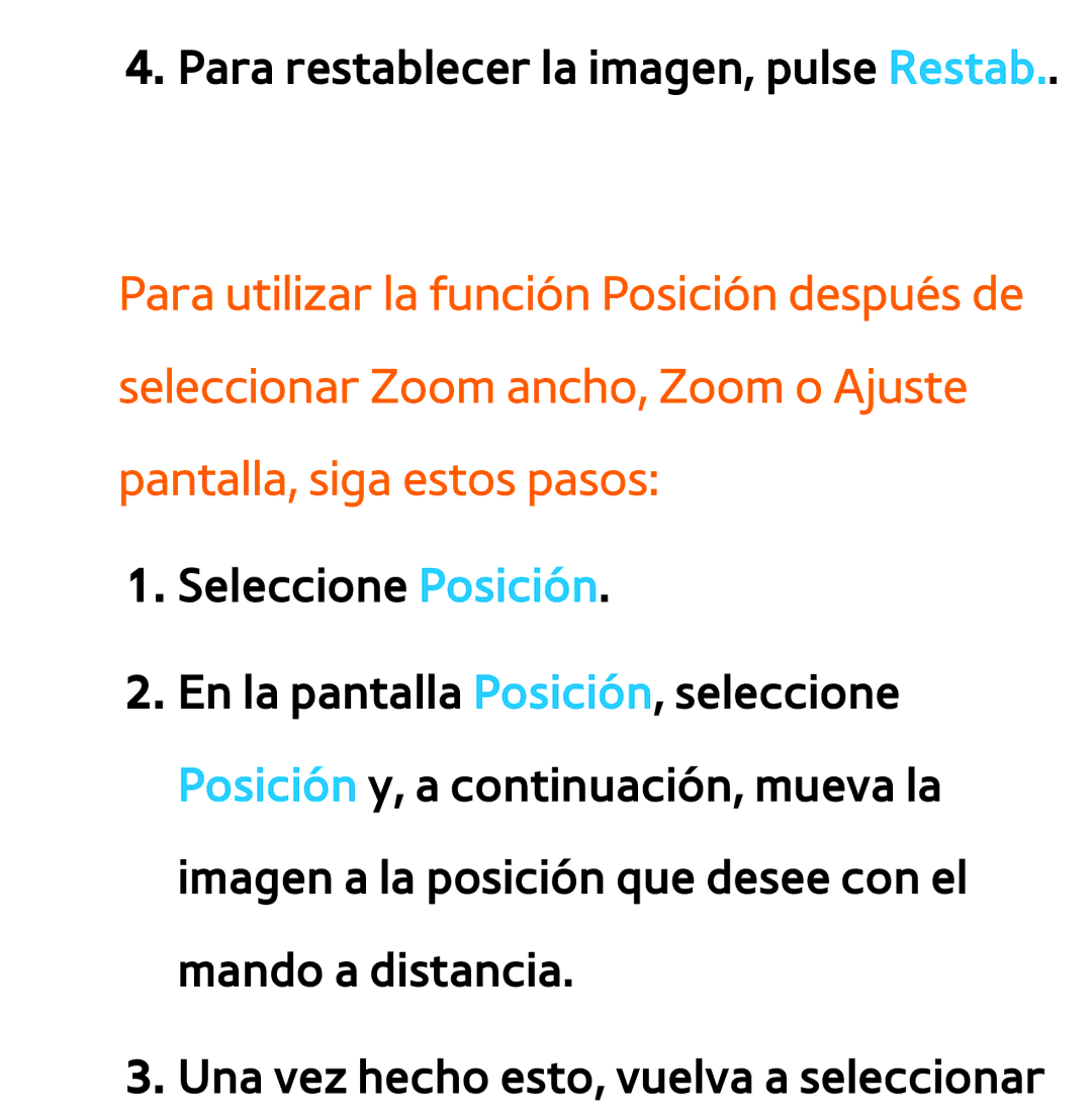 Samsung UE46EH5300WXXC, UE40ES6100WXZG, UE32ES5500WXXH, UE46ES5500WXTK manual Para restablecer la imagen, pulse Restab 