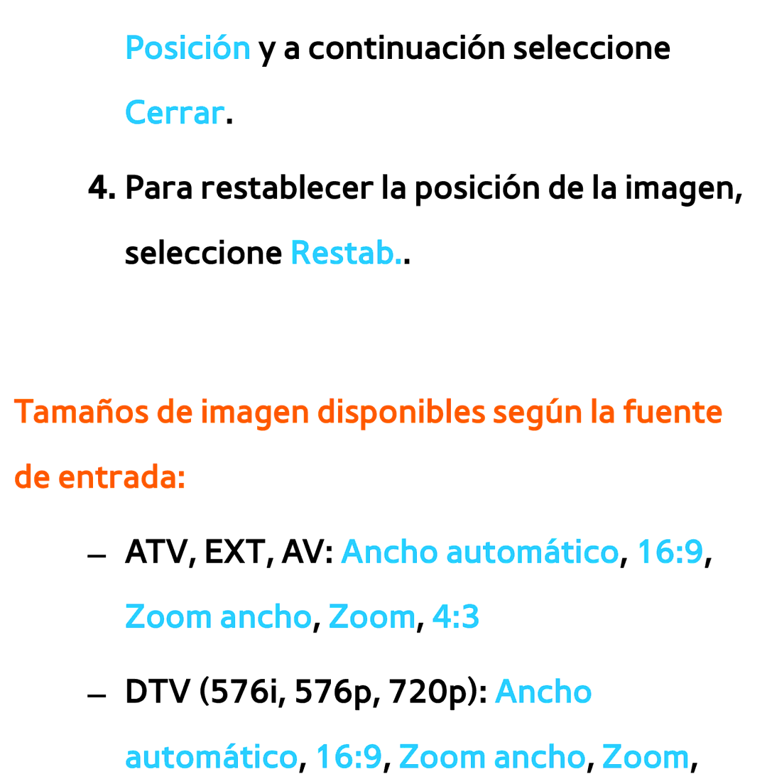 Samsung UE40ES6900SXXC, UE40ES6100WXZG, UE32ES5500WXXH manual Tamaños de imagen disponibles según la fuente de entrada 