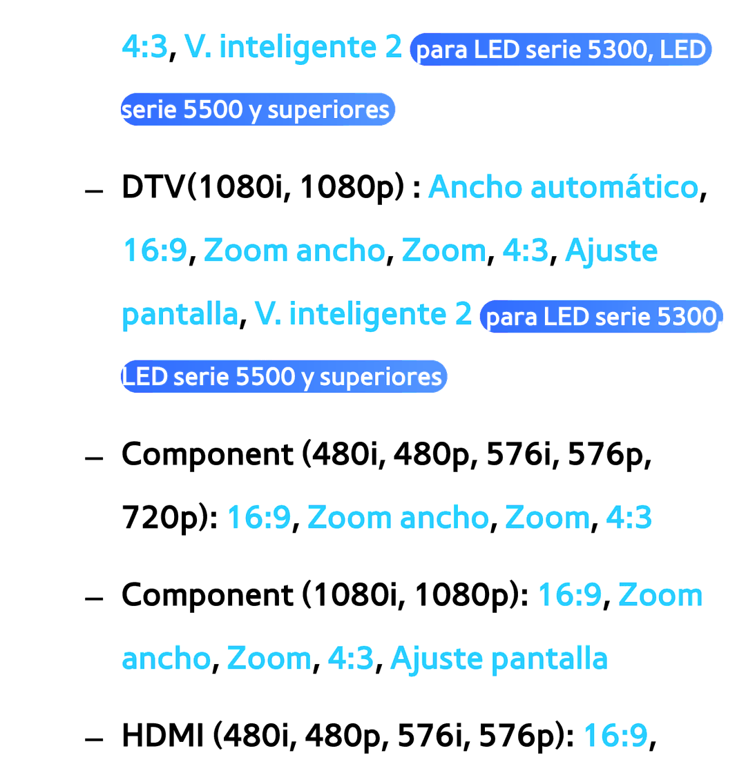 Samsung UE32ES6710SXXC, UE40ES6100WXZG, UE32ES5500WXXH manual 720p 169, Zoom ancho, Zoom, Ancho, Zoom, 43, Ajuste pantalla 