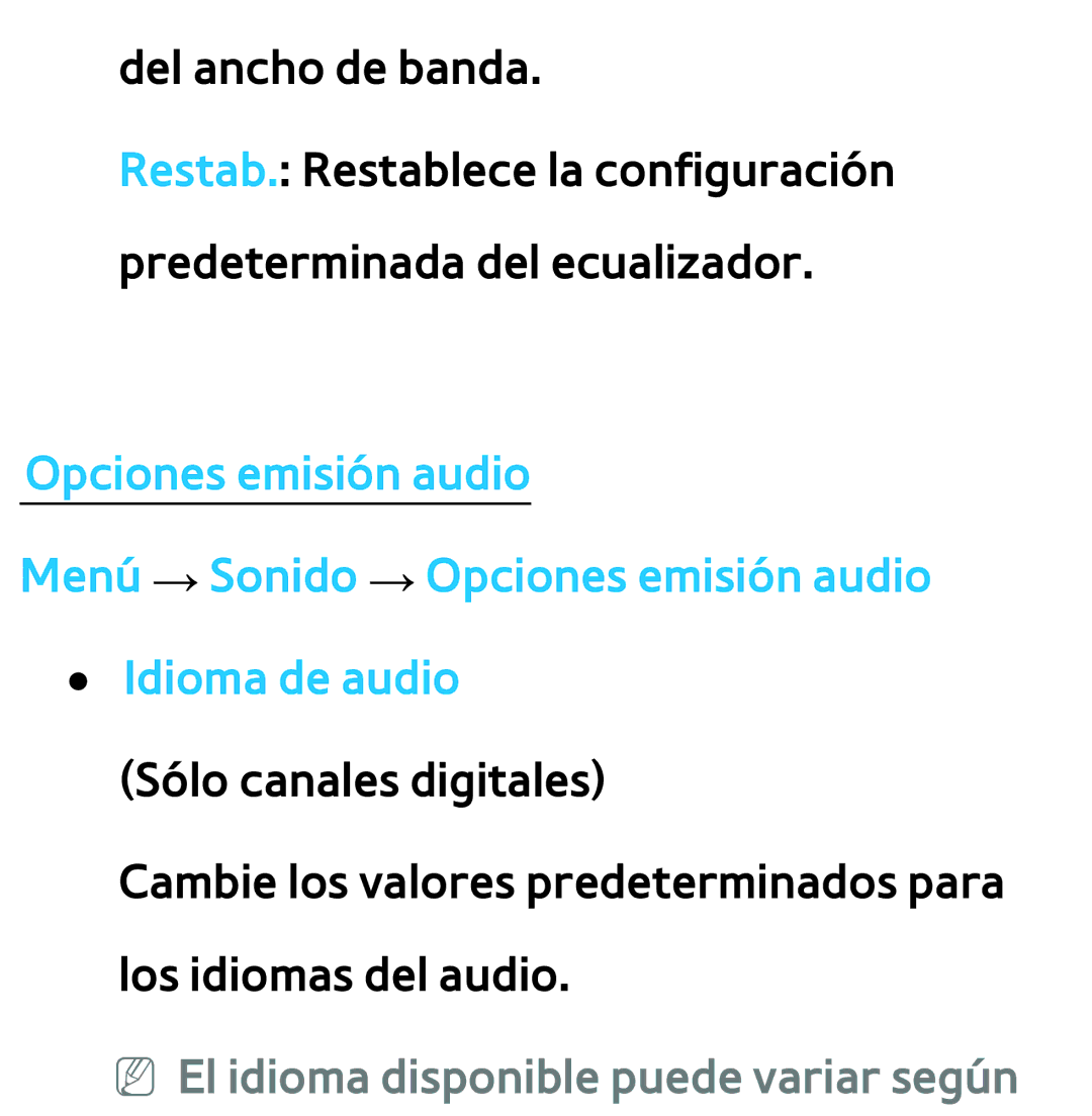 Samsung UE40ES6100WXZG, UE32ES5500WXXH, UE46ES5500WXTK, UE50ES6100WXXH manual NN El idioma disponible puede variar según 