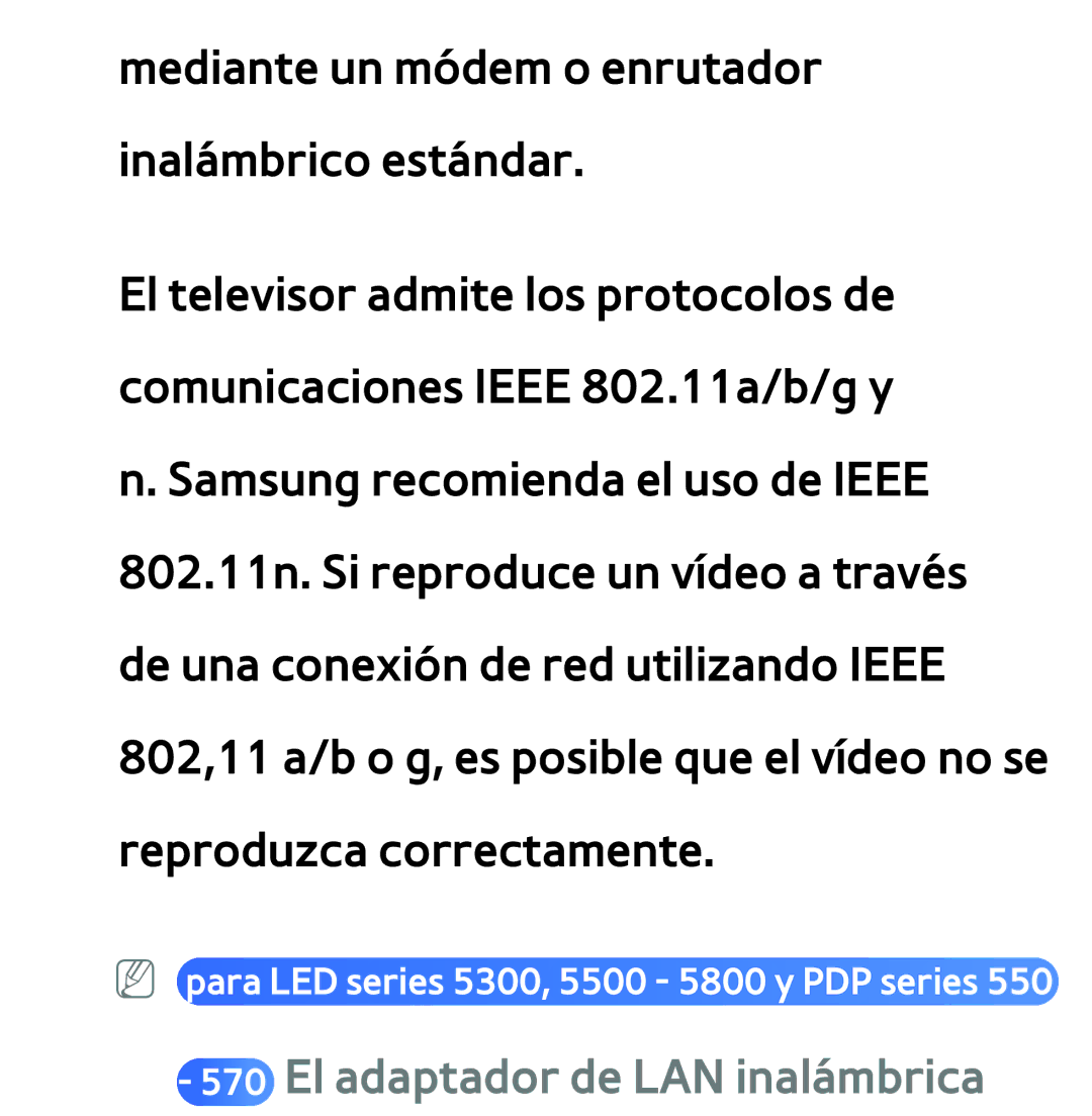 Samsung UE40EH5300WXXH, UE40ES6100WXZG, UE32ES5500WXXH, UE46ES5500WXTK, UE50ES6100WXXH manual El adaptador de LAN inalámbrica 